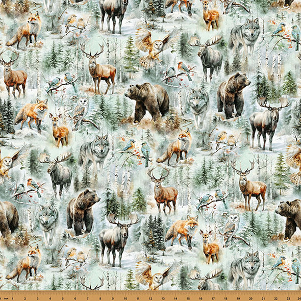 Hoffman Stag and Stone Y5798 521 Mist Wildlife in Forest | SOLD BY THE HALF-YARD
