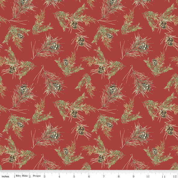 Riley Blake Holiday Spirit by Lisa Audit CD17464 Red Pinecones | SOLD BY THE HALF-YARD