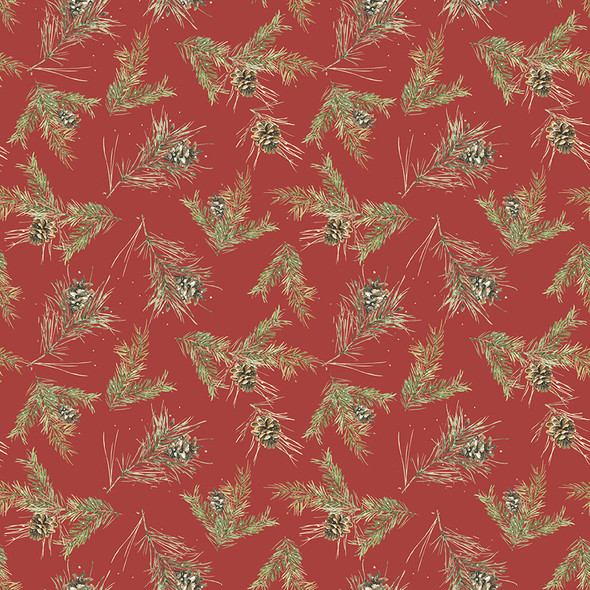 Riley Blake Holiday Spirit by Lisa Audit CD17464 Red Pinecones | SOLD BY THE HALF-YARD