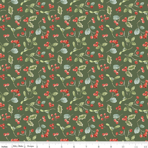 Riley Blake Holiday Spirit by Lisa Audit CD17463 Green Holly Berries | SOLD BY THE HALF-YARD