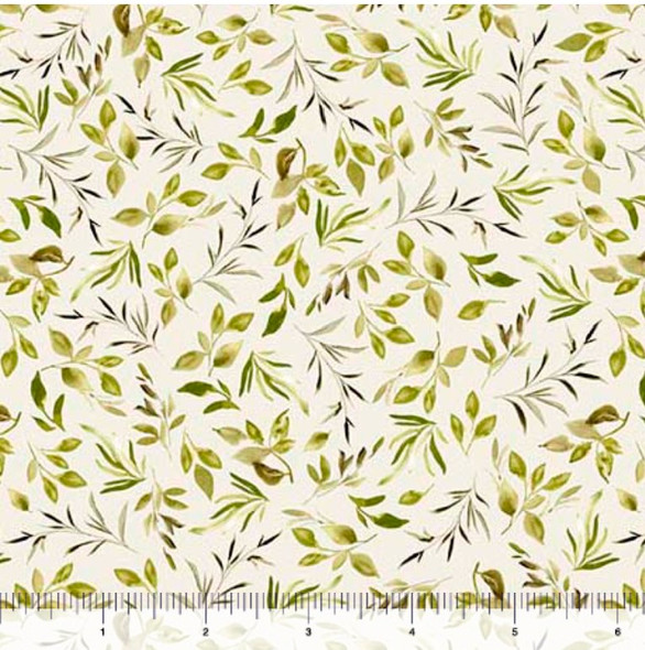 Serendipity by Leah Bisch for QT 32137-H Leaf Sprigs Pale Green | SOLD BY THE HALF-YARD