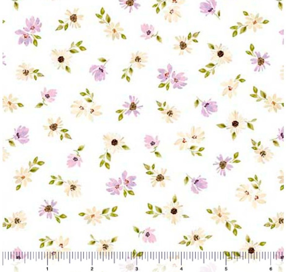 Serendipity by Leah Bisch for QT 32136-Z Floral Toss White | SOLD BY THE HALF-YARD