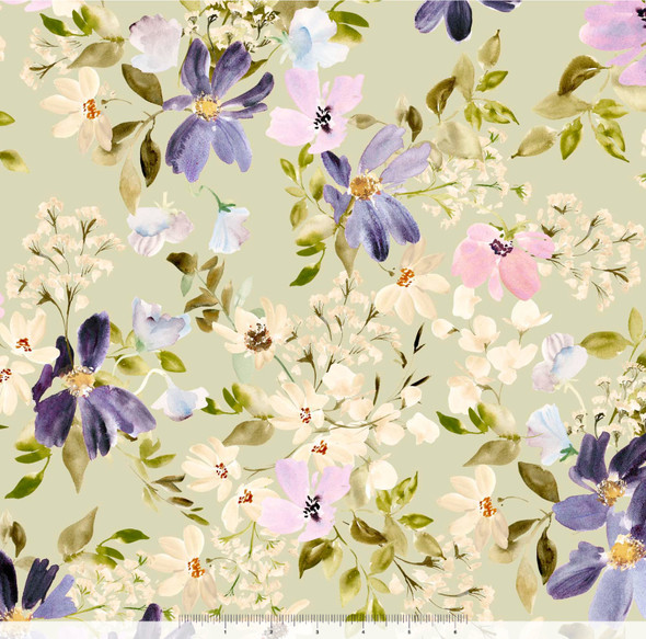 Serendipity by Leah Bisch for QT 32135-B Floral Dusty Periwinkle