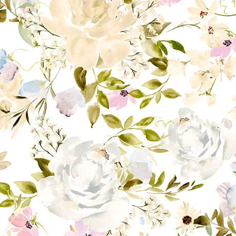 Serendipity by Leah Bisch for QT 32134-Z Large Floral White | SOLD BY THE HALF-YARD
