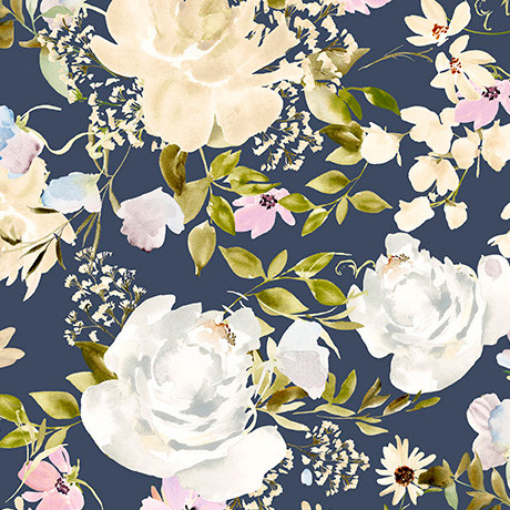 Serendipity by Leah Bisch for QT 32134-N Large Floral Navy | SOLD BY THE HALF-YARD
