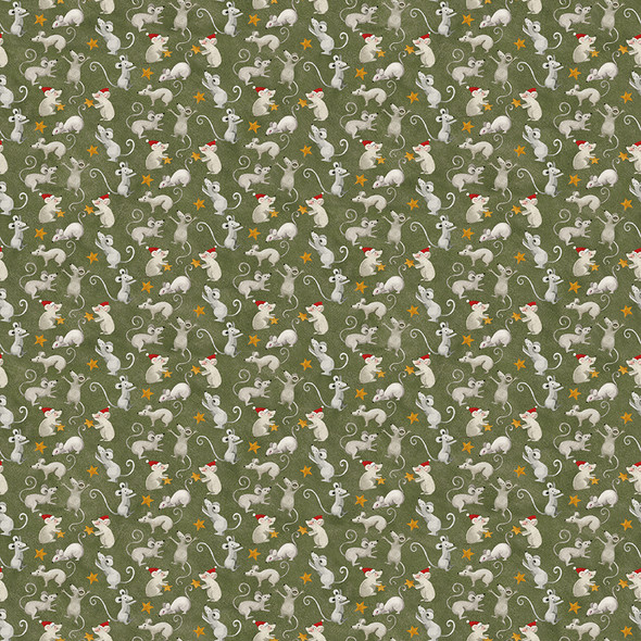 Riley Blake Northern Christmas Mice Red C17833 GREEN | SOLD BY THE HALF-YARD