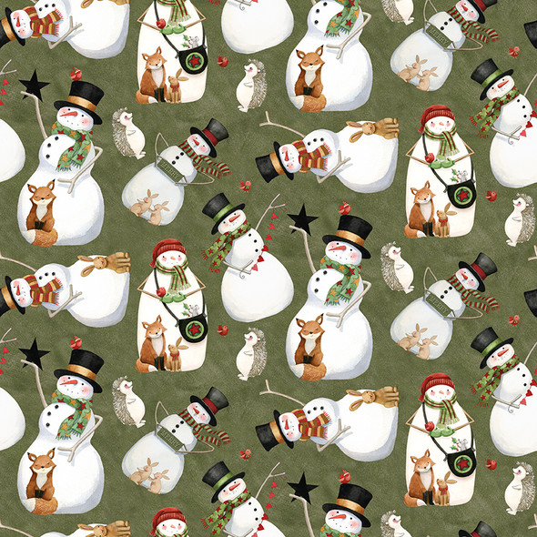 Riley Blake Northern Christmas Snowmen Green C17831 Green | SOLD BY THE HALF-YARD