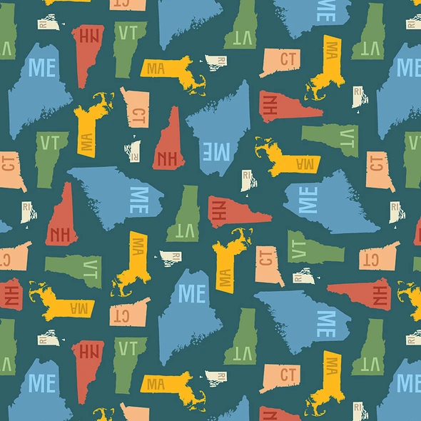 2026 All New England Shop Hop Fabric 55480D-1 New England States | SOLD BY THE HALF-YARD