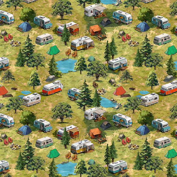 2026 All New England Shop Hop Fabric 55478D-2 Campground Spring Green | SOLD BY THE HALF-YARD