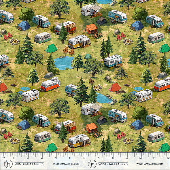 2026 All New England Shop Hop Fabric 55478D-2 Campground Spring Green | SOLD BY THE HALF-YARD