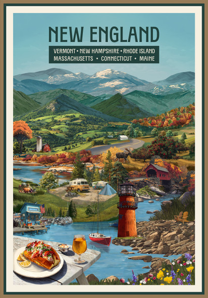 2026 All New England Shop Hop Fabric VISIT NEW ENGLAND! PANEL 30 x 43 inches 55475DP-1