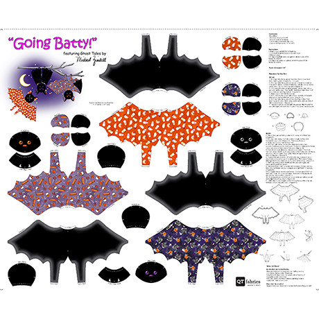 QT Fabrics Ghost Tales PANEL Going Batty Fabric Panel 31932-X Makes 3 Fabric Bats