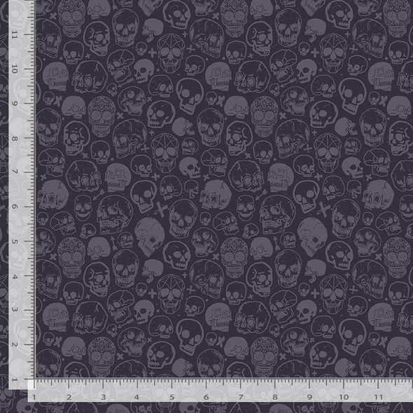 Love at First Bite by Dear Stella D3479 Raven No Brainer Skulls  | SOLD BY THE HALF-YARD