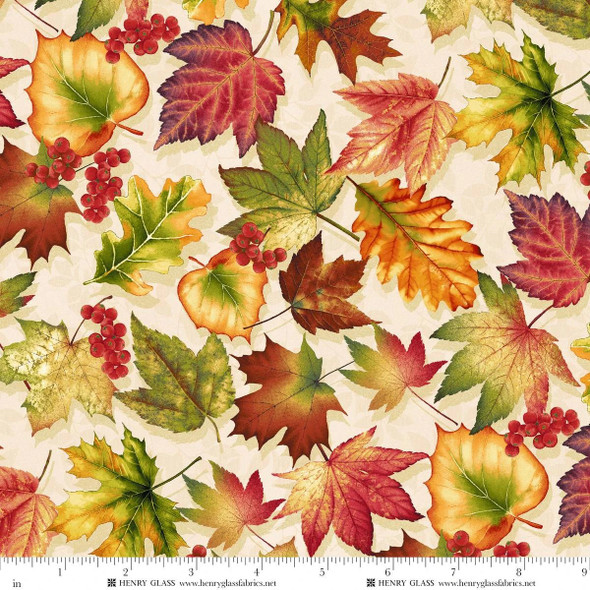 Henry Glass - Oak and Berries Digital 3652-33 Fall Leaf Toss | SOLD BY THE HALF-YARD