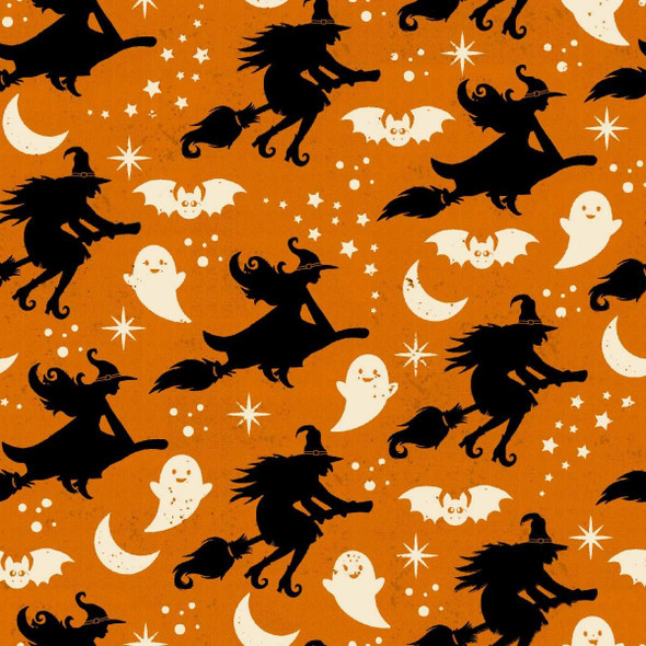 Henry Glass - Mr Moon 2606-33 Vintage-Style Witch Bats Ghosts | SOLD BY THE HALF-YARD
