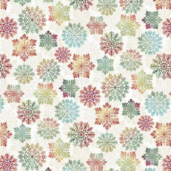 Sweet Christmas Memories Digital by Henry Glass 3626-44 Snowflake Toss Cream | SOLD BY THE HALF-YARD