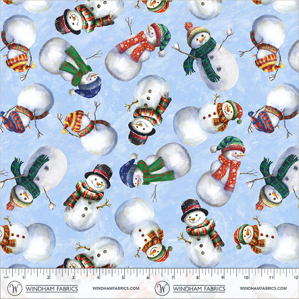 Winter Wonder by Windham 55168D-2 Snow Guys & Gals Snowmen Icy Blue | SOLD BY THE HALF-YARD