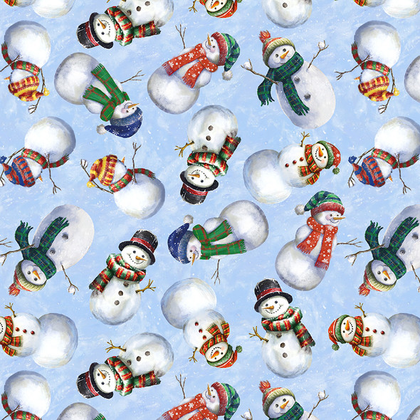 Winter Wonder by Windham 55168D-2 Snow Guys & Gals Snowmen Icy Blue | SOLD BY THE HALF-YARD