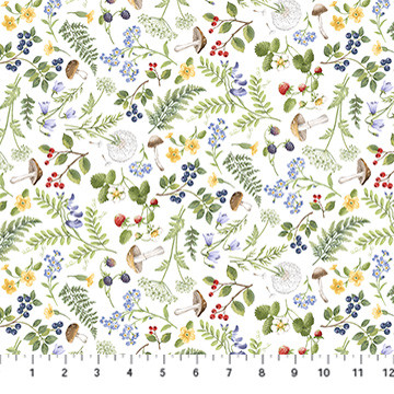 Northcott Country Mouse DP29009-10 Floral Fern Toss White Multi | SOLD BY THE HALF-YARD