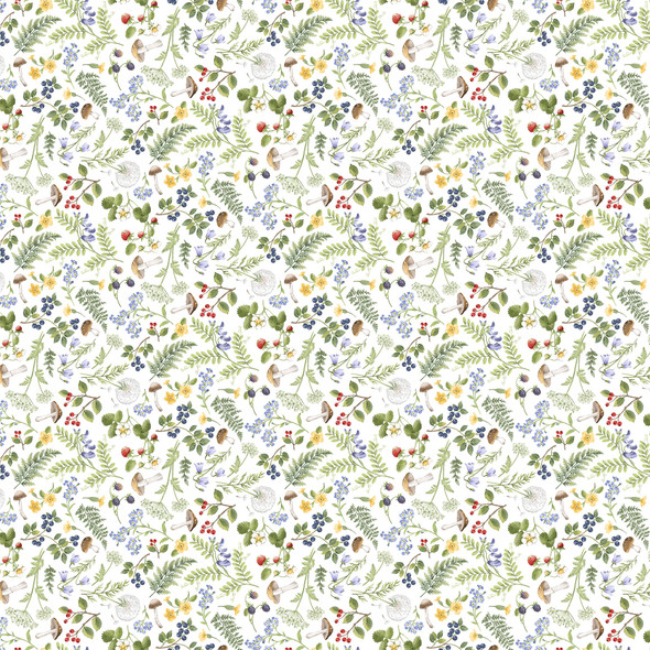 Northcott Country Mouse DP29009-10 Floral Fern Toss White Multi | SOLD BY THE HALF-YARD