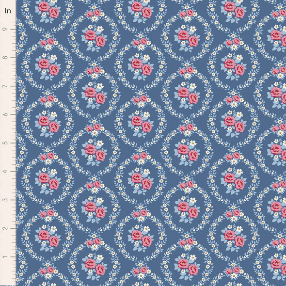Tilda Village Life 100697 Mable Blue Floral Wreaths | SOLD BY THE HALF-YARD