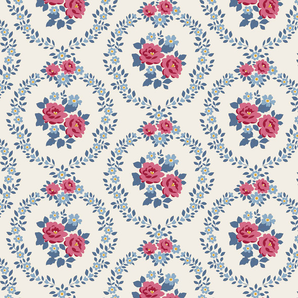 Tilda Village Life 100692 Mable Cold Cream Floral Wreaths | SOLD BY THE HALF-YARD