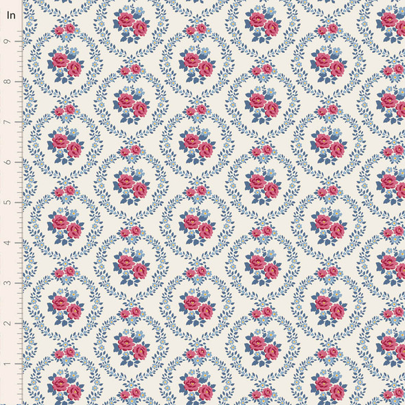 Tilda Village Life 100692 Mable Cold Cream Floral Wreaths | SOLD BY THE HALF-YARD