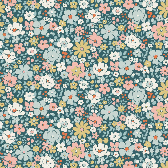 Tilda Village Life 100689 Esther Petrol Packed Ditsy Floral | SOLD BY THE HALF-YARD