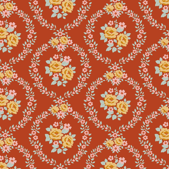 Tilda Village Life 100687 Mable Rust Floral Wreaths | SOLD BY THE HALF-YARD