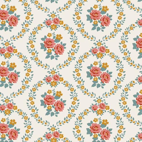 Tilda Village Life 100682 Mable Warm Cream Floral Wreaths | SOLD BY THE HALF-YARD