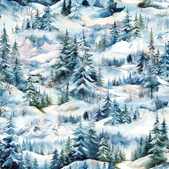 Beyond the Pines Digital by Henry Glass 3688-76 Pine Tree Scenic Large - Blue Spruce Multi | SOLD BY THE HALF-YARD