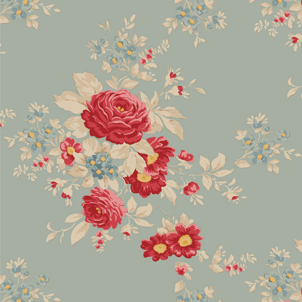 Pre-Order Tilda Merry Little Christmas Carol Floral Duckegg 100627 | SOLD BY THE HALF-YARD