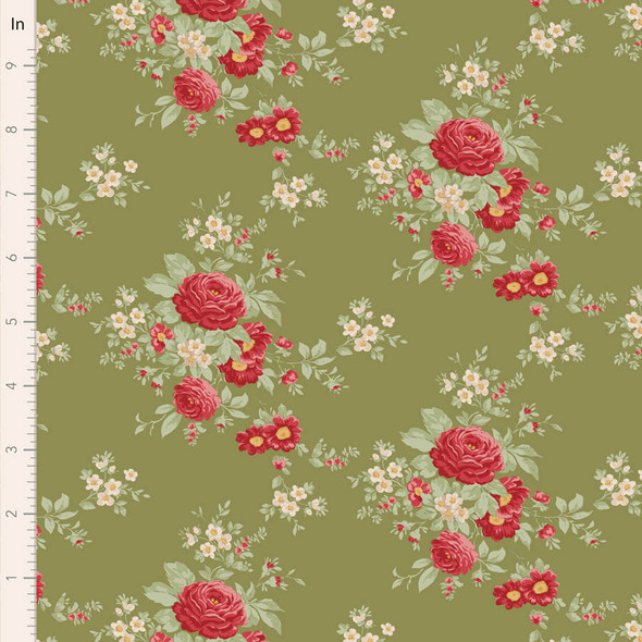 Pre-Order Tilda Merry Little Christmas Carol Floral Moss 100632 | SOLD BY THE HALF-YARD