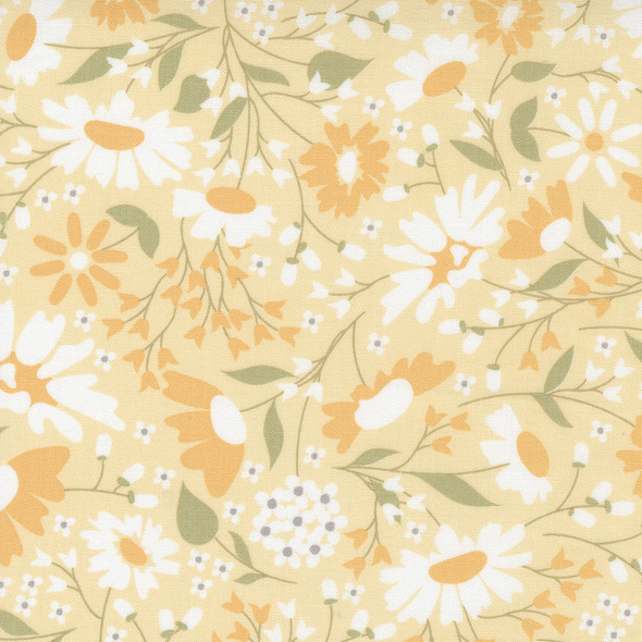 Moda Buttercup and Slate | 29151 13 Buttercup Blooms Floral| Per Half Yard