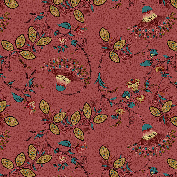 Lille 2761-88 Red Rose Fan Floral by Henry Glass | Priced per Half Yard