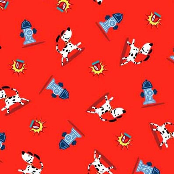 Michael Miller Ladder Co. 1 - Fireman's Friend Dalmation Red | Per Half Yard