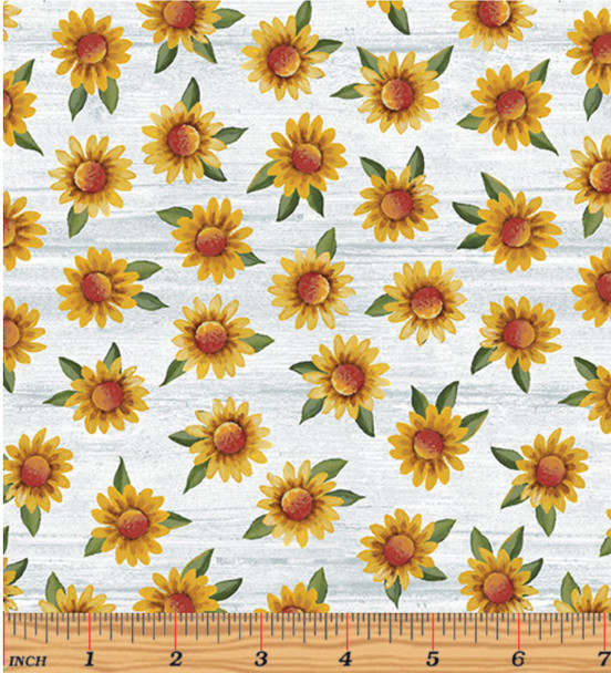 Benartex Spring Hill Farm 13248-08 Sunflowers Lt Gray | Per Half Yard