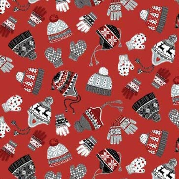 Winter Solstice - Get Cozy CX10745 Red Knit Winter Hats Gloves | Per Half Yard