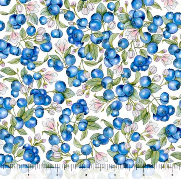 QT Fabrics This & That VIII Blueberries 29401-Z White| PER HALF YARD