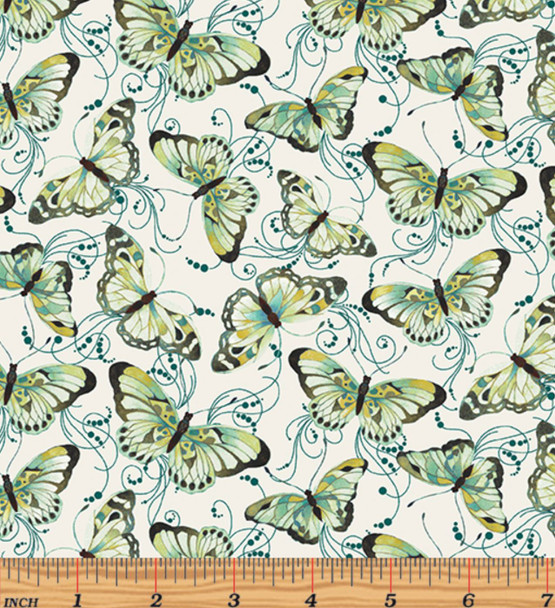 Benartex Peacock Symphony 13490 07 Butterfly Symphony Ivory | Per Half Yard