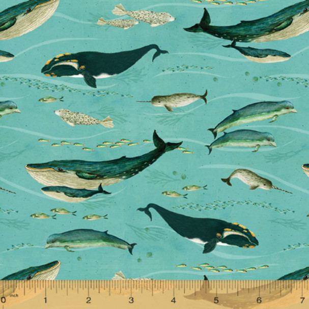 Windham Land and Sea 53277D-1 Sky Faroe Whales Narwhals | Per Half Yard