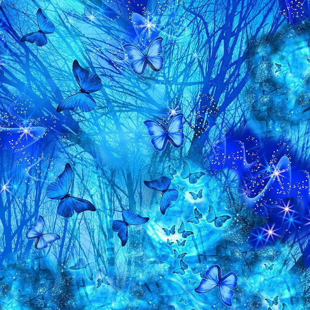 Timeless Treasures Cosmic Butterfly - Digital Turquoise Bright Night Butterflies | Per Half Yard