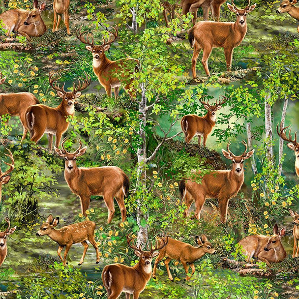 Timeless Treasures Camp Life Realistic Deer In To The Woods DONA-CD1911 | Per Half Yard