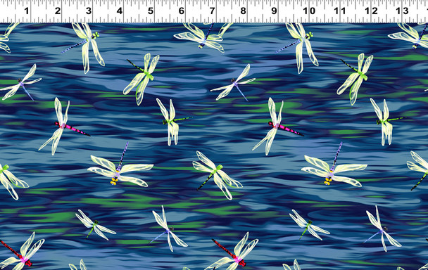 Clothworks Dragonfly Days Digital Y3757-89 Dragonflies Dark Denim | Per Half Yard