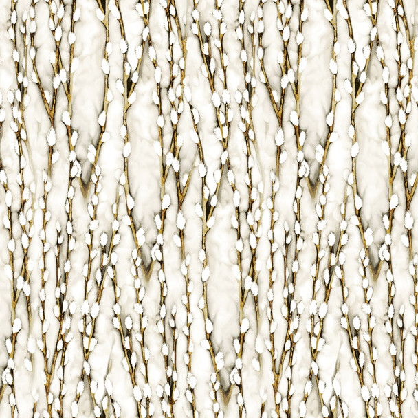 Clothworks Dragonfly Days Digital Y3756-138 Pussy Willows Pale Taupe | SOLD BY THE HALF-YARD