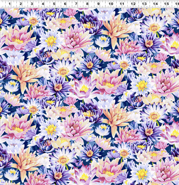 Clothworks Dragonfly Days Digital Y3754-90 Packed Water Lilies Blue | Per Half Yard