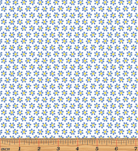 Benartex Chalk Garden Mini Daisy 13385-53 White Blue | Per Half Yard