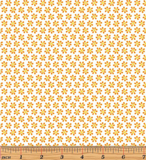 Benartex Chalk Garden Mini Daisy 13385-36 White Orange | Per Half Yard