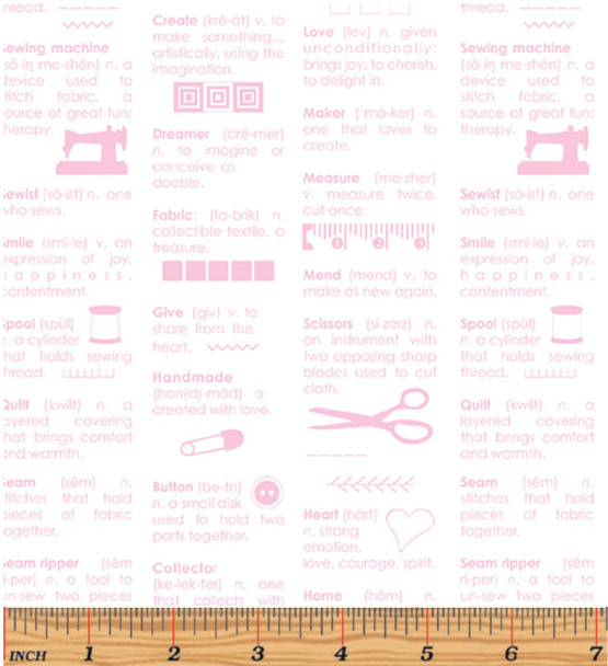 Benartex Chalk Garden 13090-24 Maker Dictionary White Pink Sewing | Per Half Yard