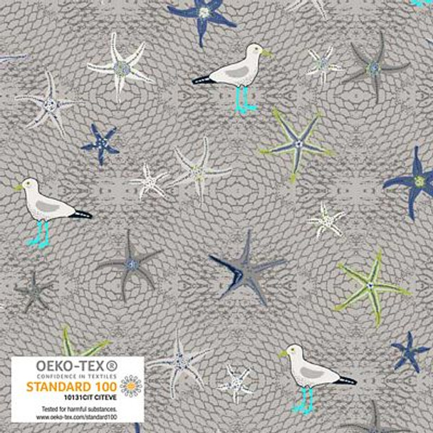 Stof Fabrics - Sea The Ocean 4502-381 Seagull Starfish Grey | Per Half Yard